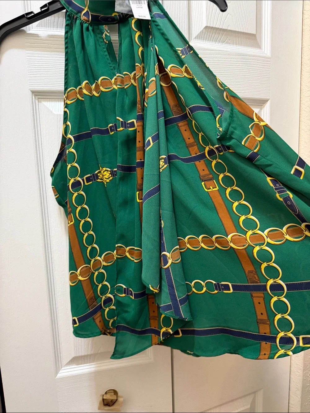 Emerald Green Tailored Pants/beautiful sleeveless blouse size L/ pants size 14